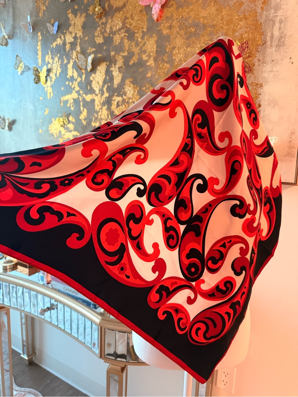 Red & Black Swirl Print  Square Scarf
